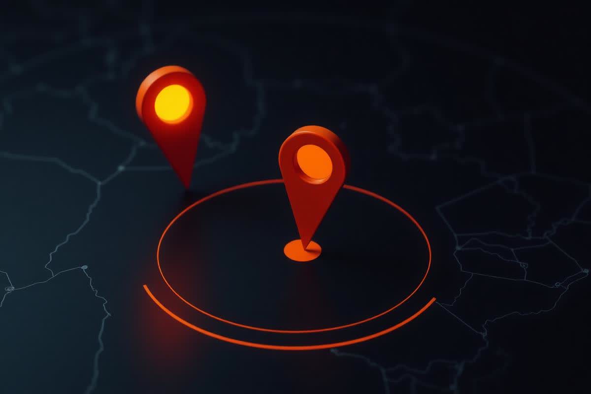 Two orange location pins with a targeting ring representing competitor conquesting