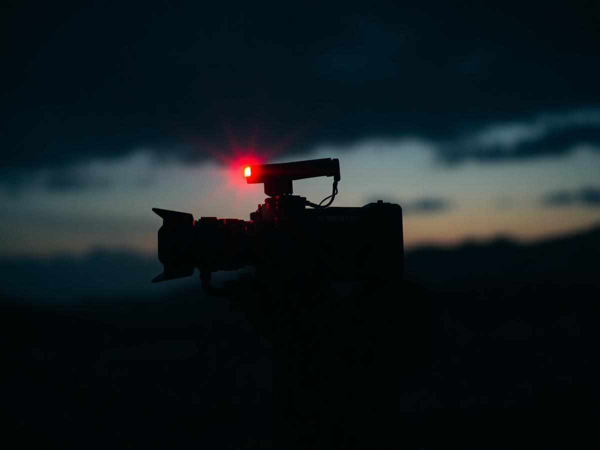 Cinema camera filming social media content on location at dusk