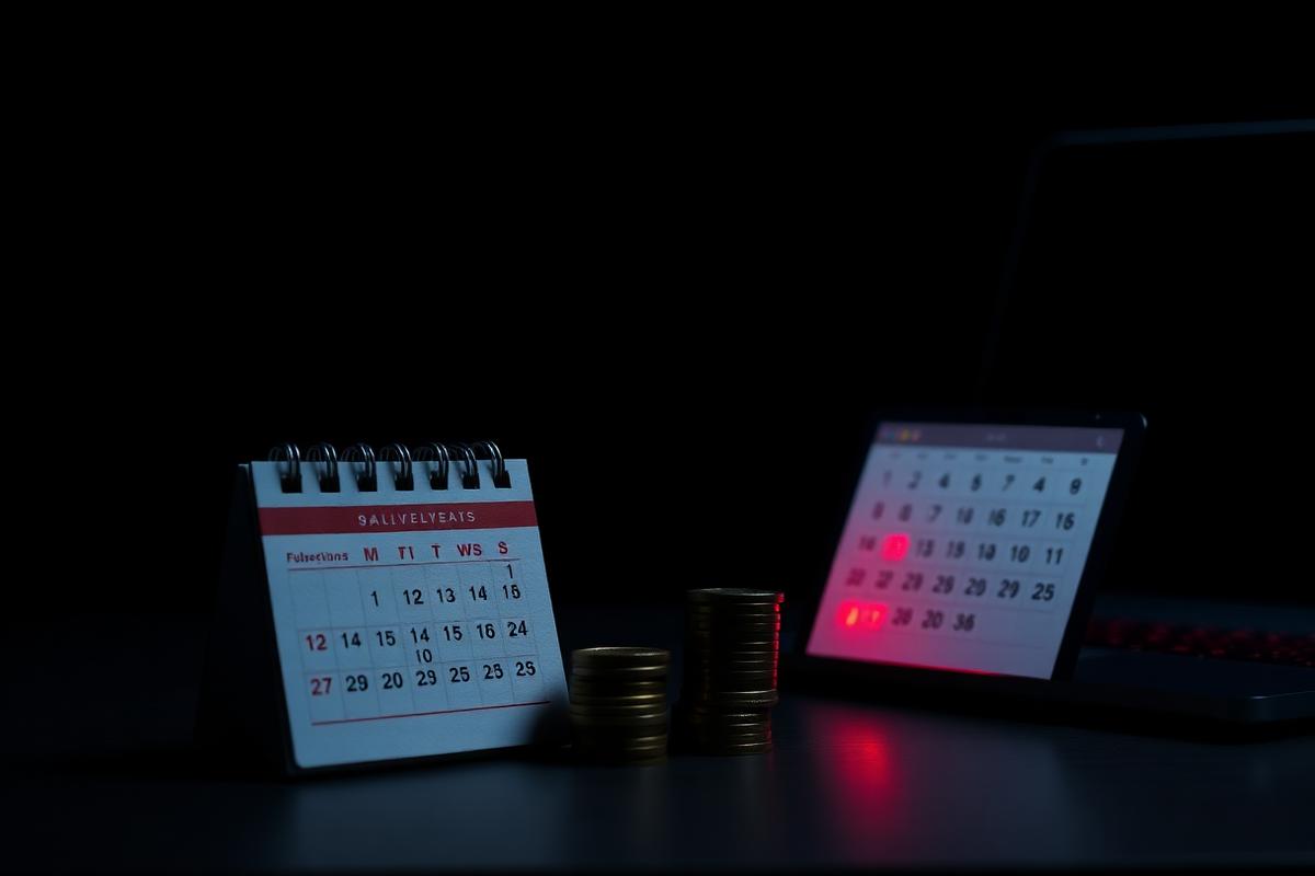 Calendar and coins representing monthly subscription web design plans