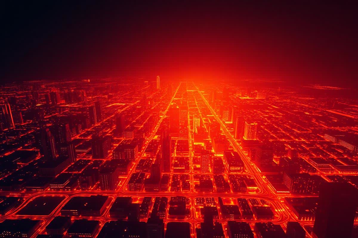 Orange heat map glow over a dark city grid representing dwell time