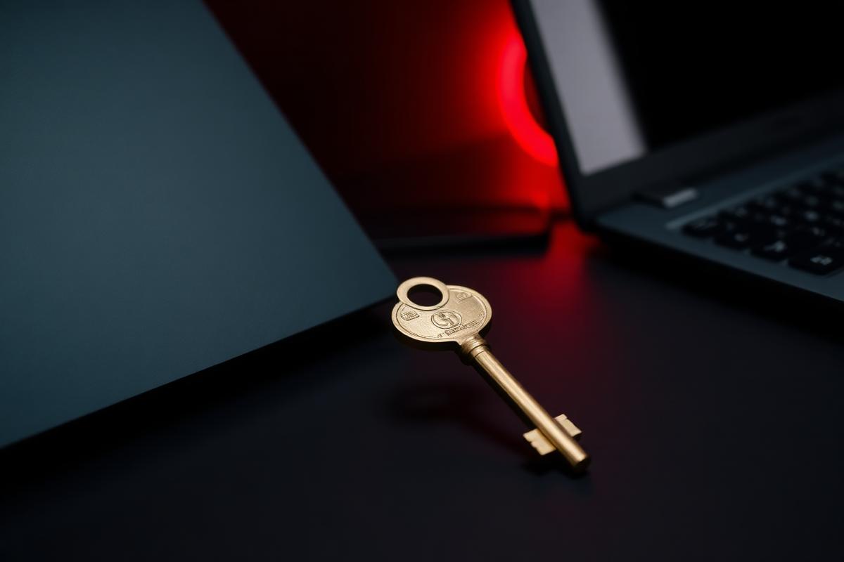 Key beside a laptop representing full ownership of your website