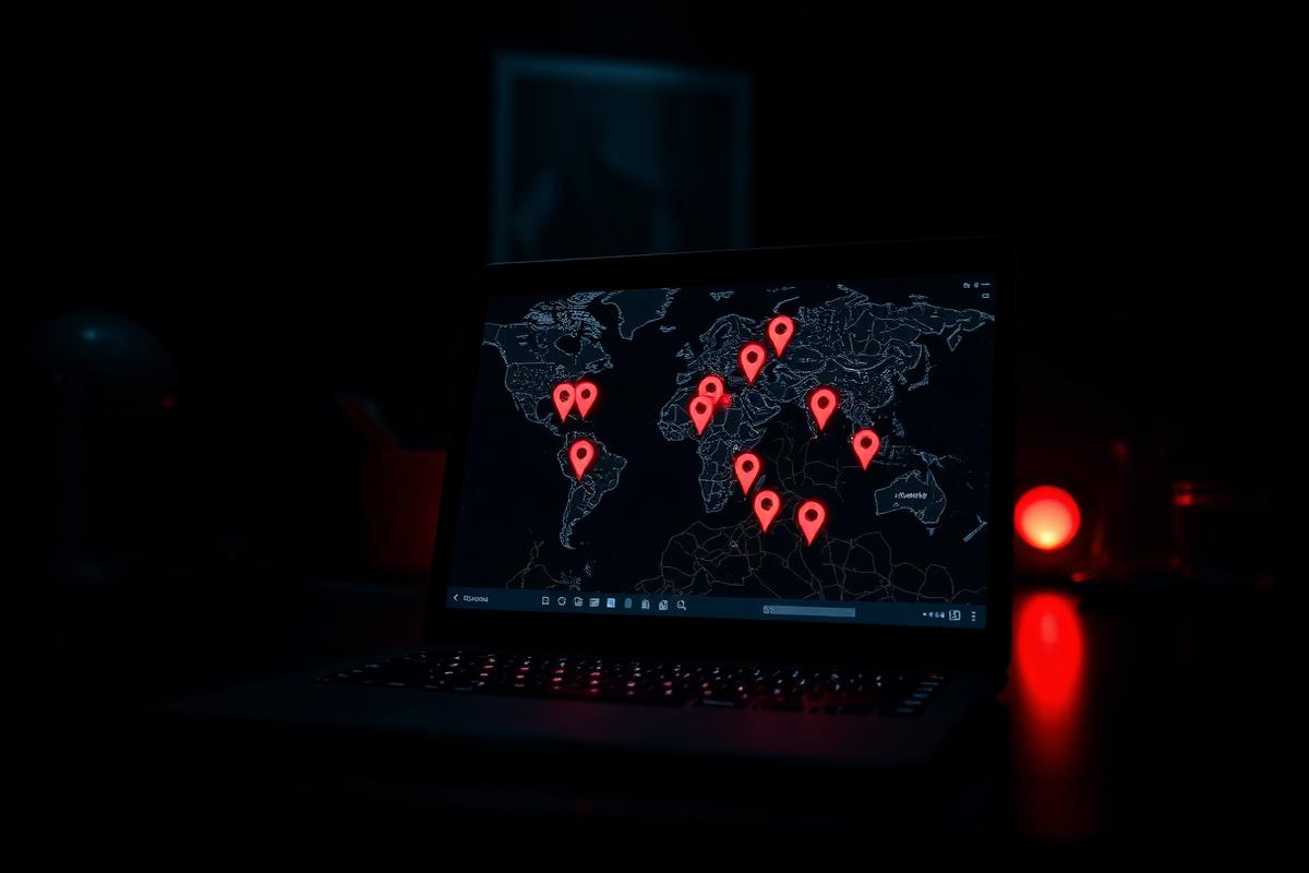Laptop showing a map covered in local business location pins