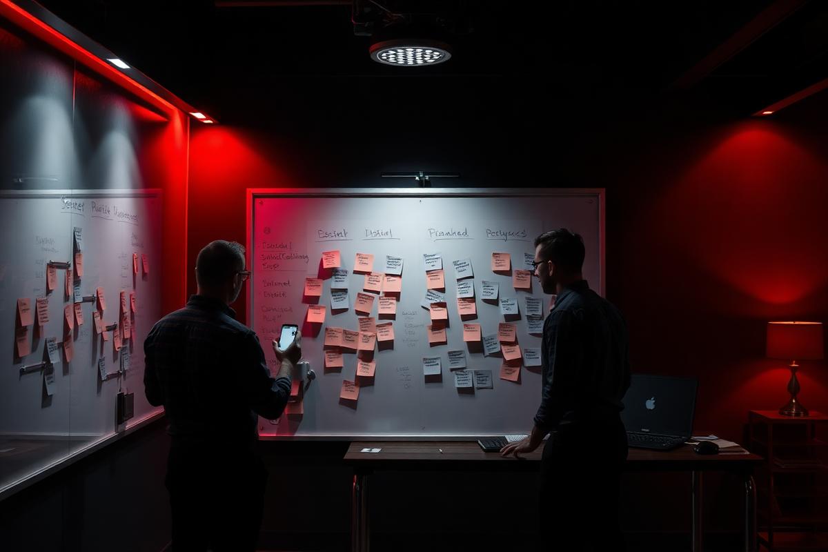 Brand strategy and positioning session on a whiteboard covered in notes
