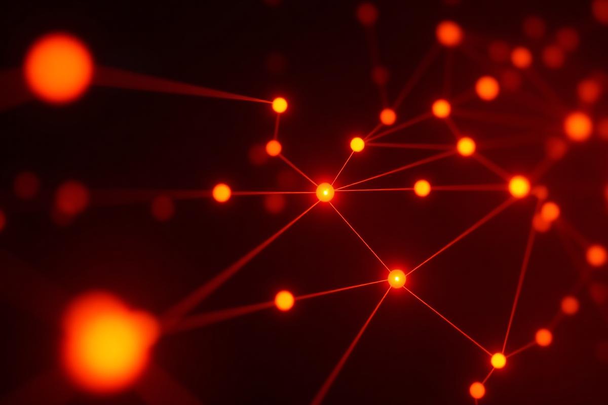 Glowing orange automation nodes connected across a black field