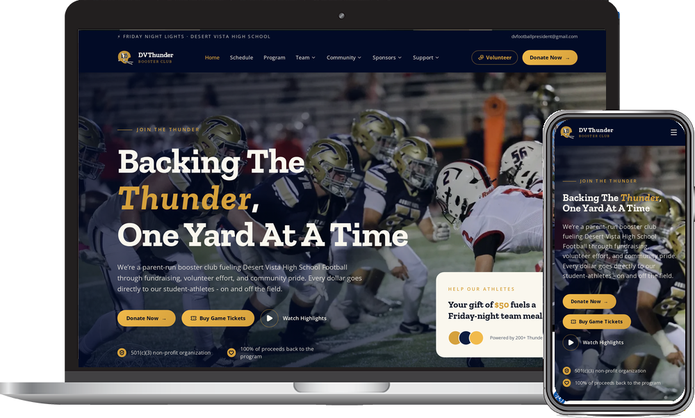 dv-thunder-football-booster-club-website-desktop-and-mobile | Phoenix, Arizona