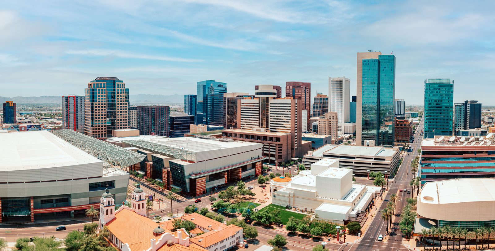 Aerial view of downtown Phoenix and the convention center district