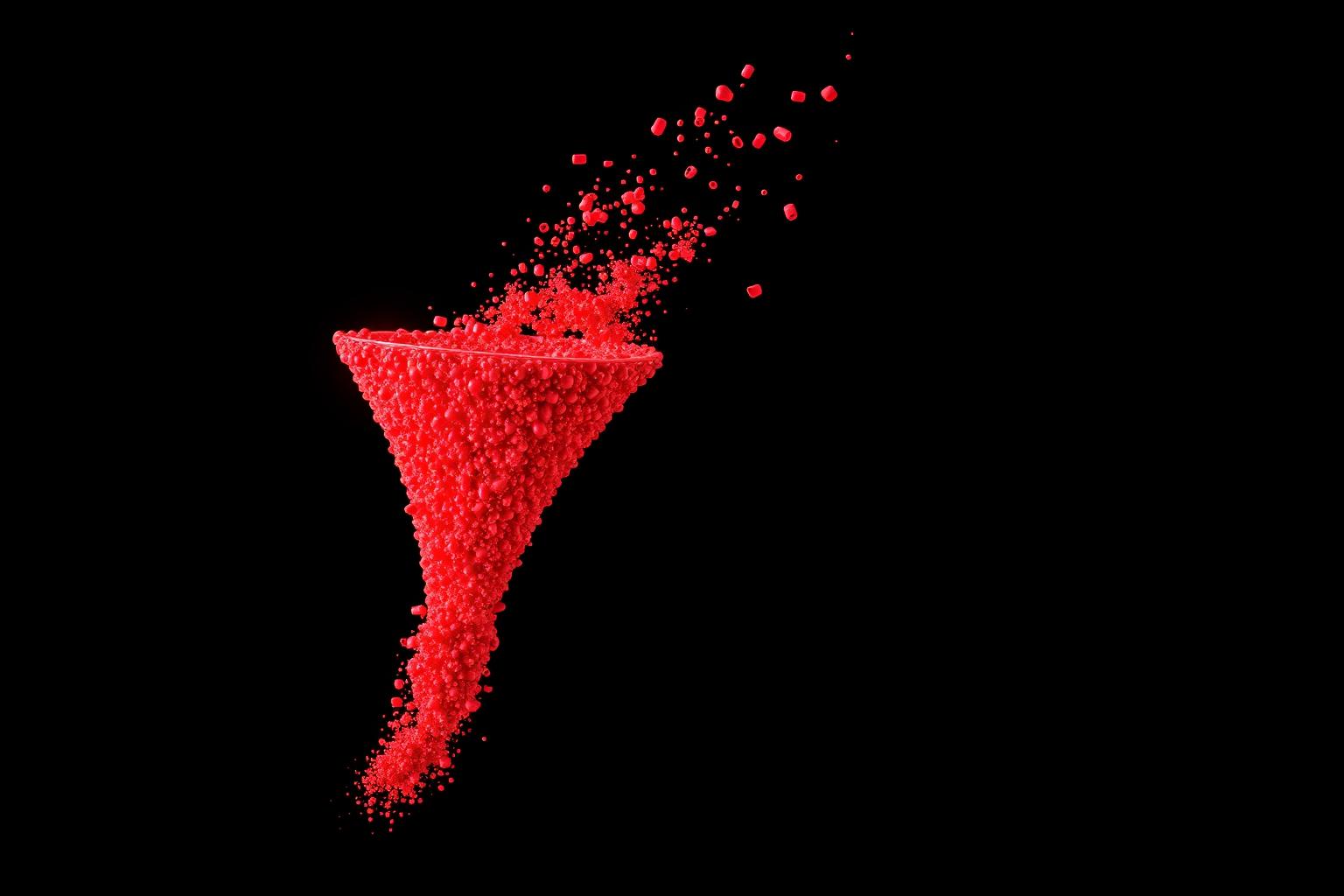 Orange light particles narrowing into a funnel representing conversion tracking