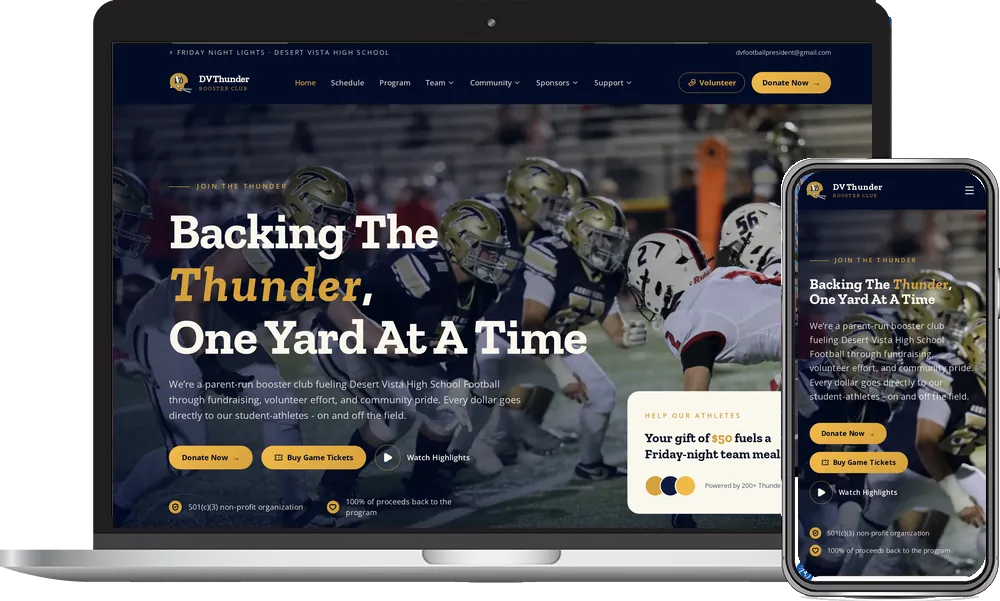 dv-thunder-football-booster-club-website-desktop-and-mobile | Phoenix, Arizona