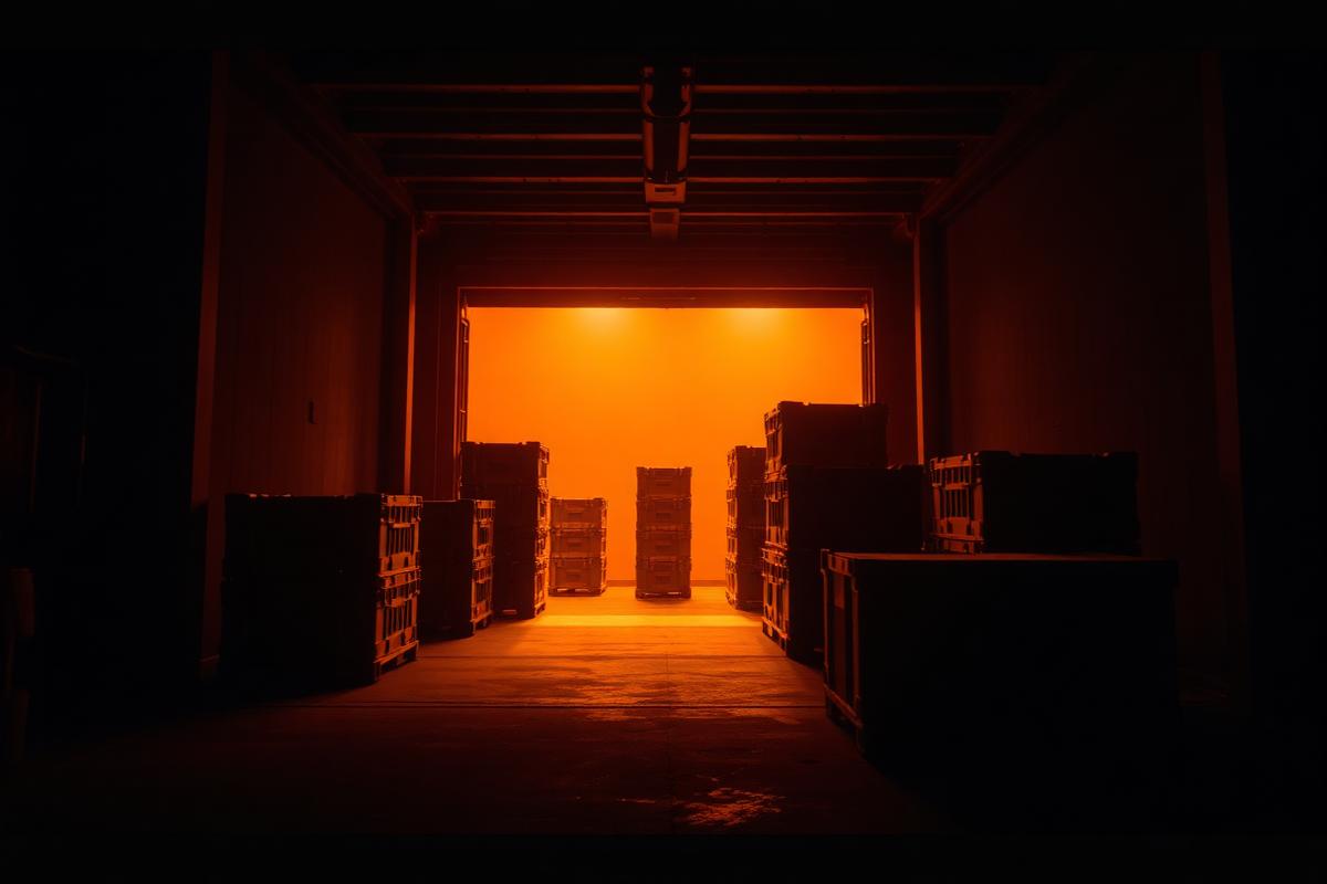 Exhibit crates staged on a loading dock before a show