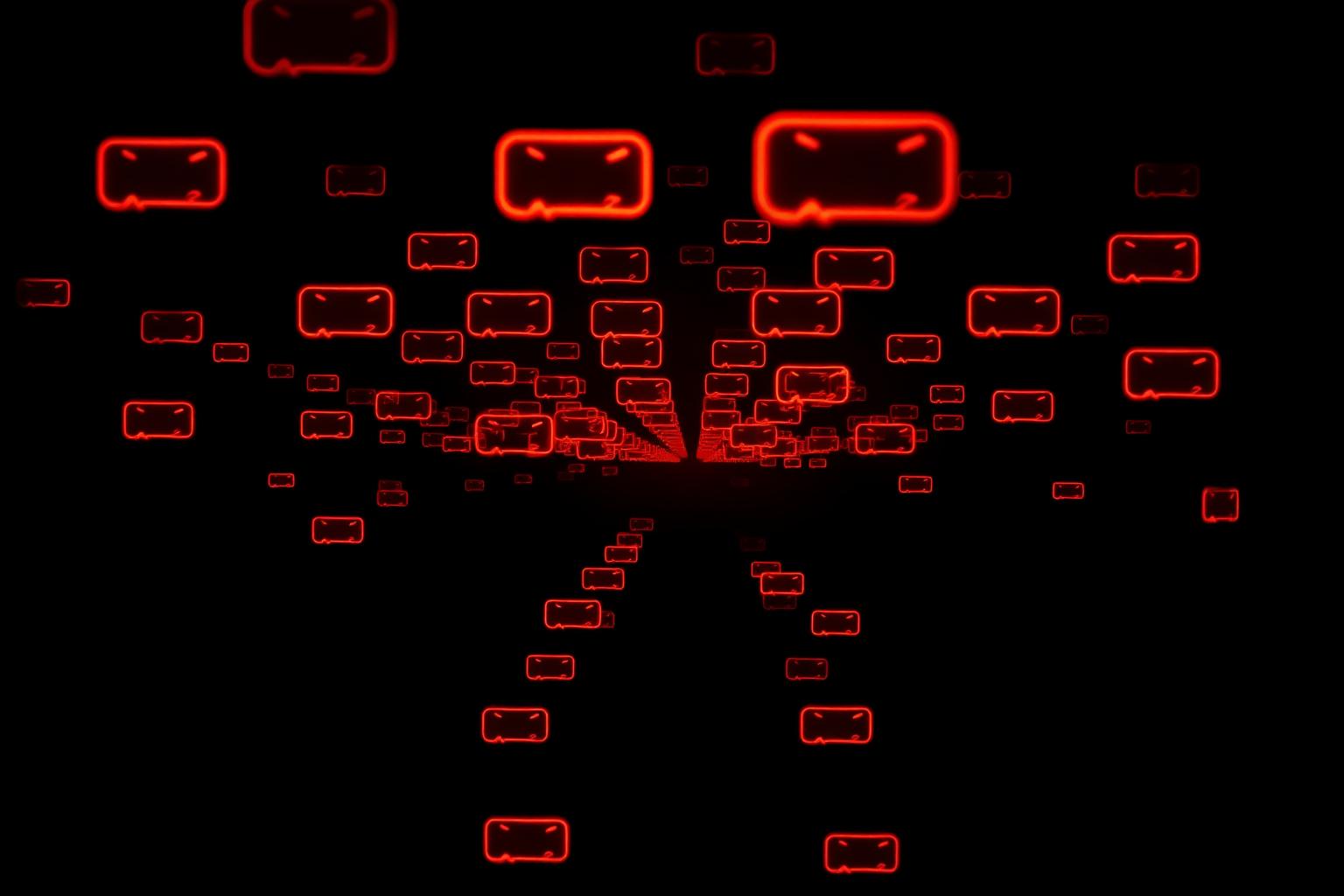 Sequence of glowing orange message bubbles along a timeline