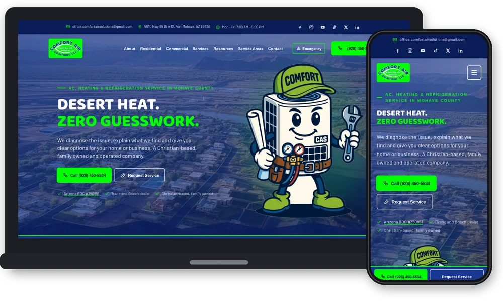 Comfort Air Solutions AZ website by Phoenix AZ Ad Agency