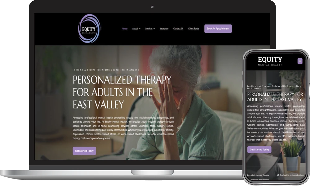 Equity Mental Health website designed by Phoenix AZ Ad Agency in Phoenix, Arizona