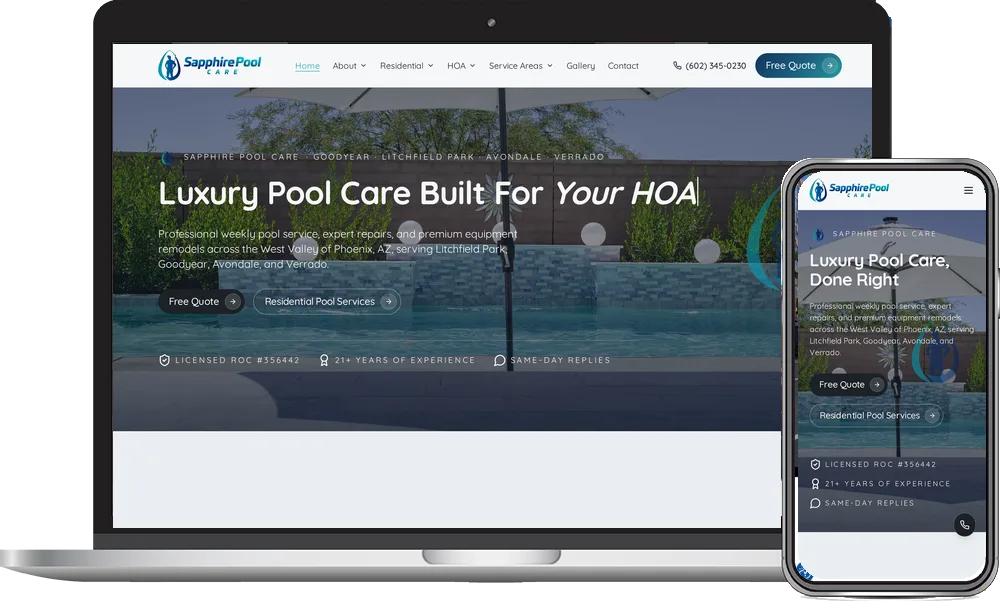 Sapphire Pool Care website designed by Phoenix AZ Ad Agency