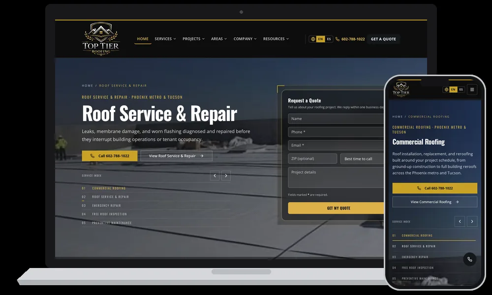 Top Tier Roofing website designed by Phoenix AZ Ad Agency in Phoenix, Arizona